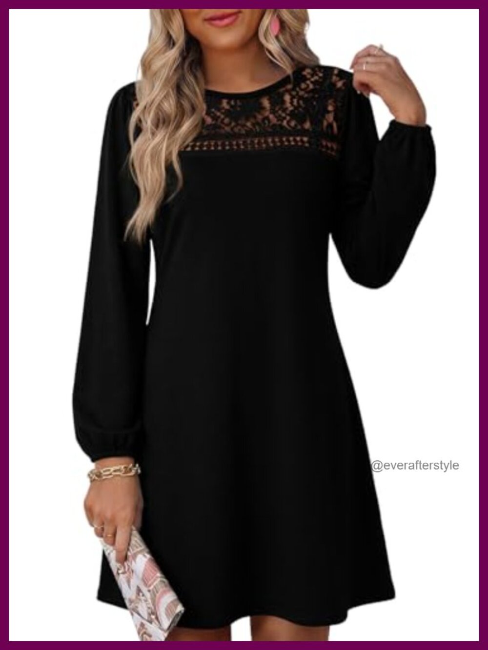 A-Line Babydoll Mini Dress Long Sleeve Crewneck Casual